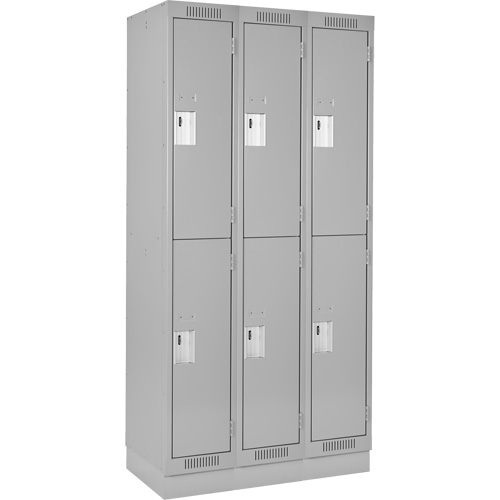 Clean Line Lockers, 2 -tier, Bank of 3, 36" x 18" x 76", Steel, Grey, Rivet (Assembled) PB Rental Co. Ltd.