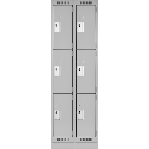 Clean Line Lockers, 3 -tier, Bank of 2, 24" x 18" x 76", Steel, Grey, Rivet (Assembled) PB Rental Co. Ltd.