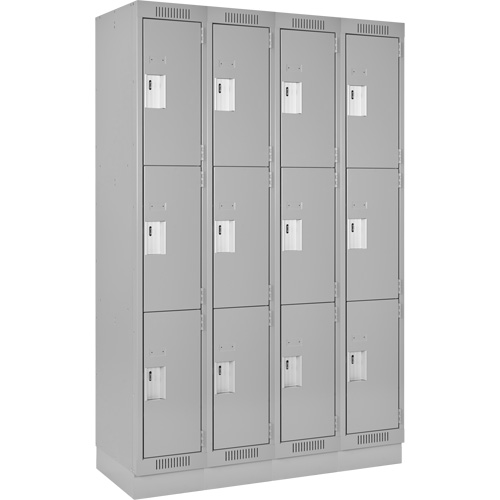 Clean Line Lockers, 3 -tier, Bank of 4, 48" x 18" x 76", Steel, Grey, Rivet (Assembled) PB Rental Co. Ltd.