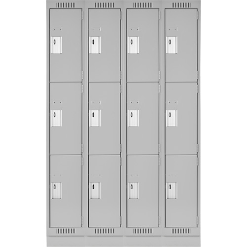 Clean Line Lockers, 3 -tier, Bank of 4, 48" x 18" x 76", Steel, Grey, Rivet (Assembled) PB Rental Co. Ltd.