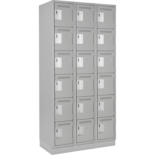 Clean Line Lockerette, 6 -tier, Bank of 3, 36" x 18" x 76", Steel, Grey, Rivet (Assembled) PB Rental Co. Ltd.