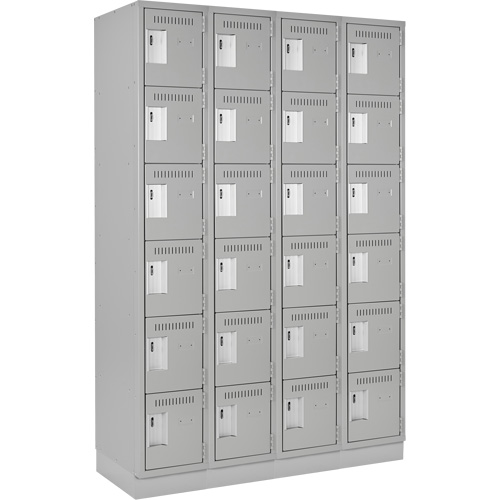 Clean Line Lockerette, 6 -tier, Bank of 4, 48" x 18" x 76", Steel, Grey, Rivet (Assembled) PB Rental Co. Ltd.