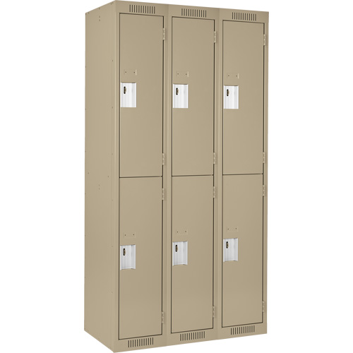 Clean Line Lockers, 2 -tier, Bank of 3, 36" x 18" x 72", Steel, Beige, Rivet (Assembled) PB Rental Co. Ltd.