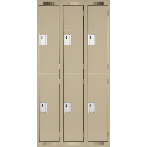 Clean Line Lockers, 2 -tier, Bank of 3, 36" x 18" x 72", Steel, Beige, Rivet (Assembled) PB Rental Co. Ltd.