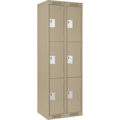 Clean Line Lockers, 3 -tier, Bank of 2, 24" x 18" x 72", Steel, Beige, Rivet (Assembled) PB Rental Co. Ltd.
