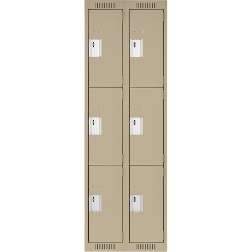 Clean Line Lockers, 3 -tier, Bank of 2, 24" x 18" x 72", Steel, Beige, Rivet (Assembled) PB Rental Co. Ltd.