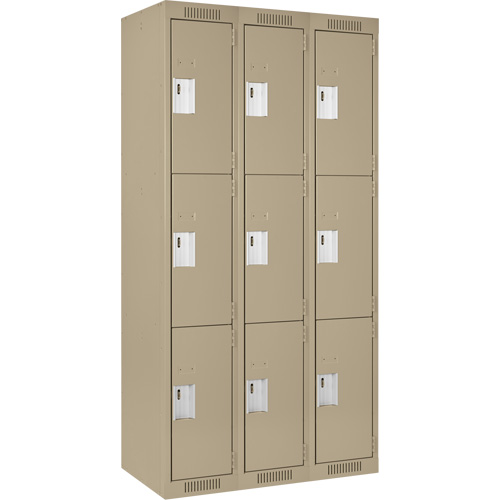 Clean Line Lockers, 3 -tier, Bank of 3, 36" x 18" x 72", Steel, Beige, Rivet (Assembled) PB Rental Co. Ltd.