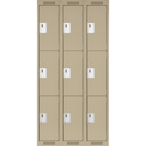 Clean Line Lockers, 3 -tier, Bank of 3, 36" x 18" x 72", Steel, Beige, Rivet (Assembled) PB Rental Co. Ltd.