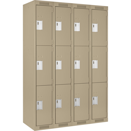 Clean Line Lockers, 3 -tier, Bank of 4, 48" x 18" x 72", Steel, Beige, Rivet (Assembled) PB Rental Co. Ltd.