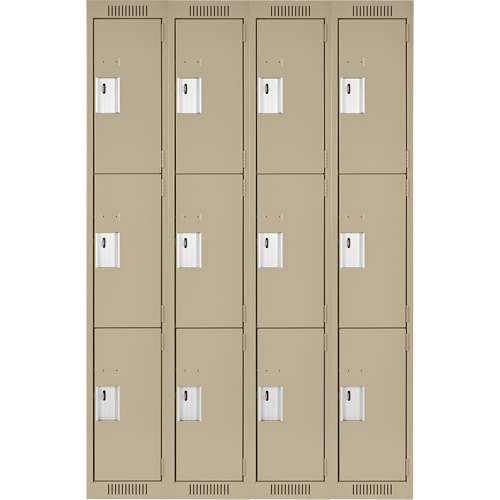Clean Line Lockers, 3 -tier, Bank of 4, 48" x 18" x 72", Steel, Beige, Rivet (Assembled) PB Rental Co. Ltd.