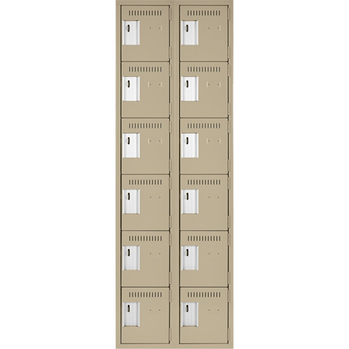 Clean Line Lockerette, 6 -tier, Bank of 2, 24" x 18" x 72", Steel, Beige, Rivet (Assembled) PB Rental Co. Ltd.