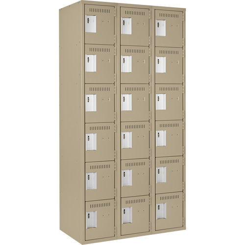 Clean Line Lockerette, 6 -tier, Bank of 3, 36" x 18" x 72", Steel, Beige, Rivet (Assembled) PB Rental Co. Ltd.
