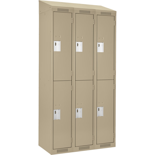 Clean Line Lockers, 2 -tier, Bank of 3, 36" x 18" x 78", Steel, Beige, Rivet (Assembled) PB Rental Co. Ltd.