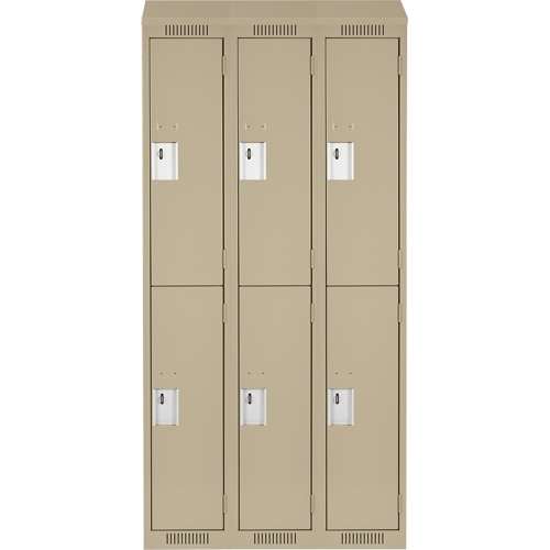 Clean Line Lockers, 2 -tier, Bank of 3, 36" x 18" x 78", Steel, Beige, Rivet (Assembled) PB Rental Co. Ltd.