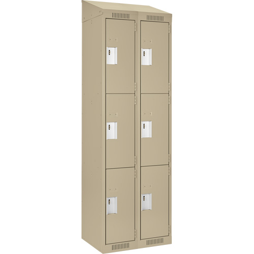 Clean Line Lockers, 3 -tier, Bank of 2, 24" x 18" x 78", Steel, Beige, Rivet (Assembled) PB Rental Co. Ltd.