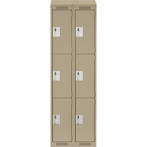 Clean Line Lockers, 3 -tier, Bank of 2, 24" x 18" x 78", Steel, Beige, Rivet (Assembled) PB Rental Co. Ltd.