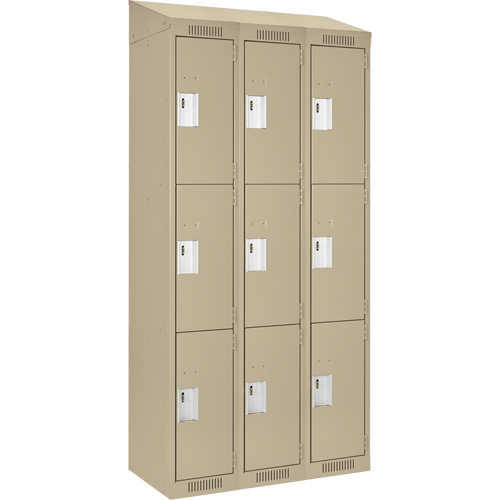 Clean Line Lockers, 3 -tier, Bank of 3, 36" x 18" x 78", Steel, Beige, Rivet (Assembled) PB Rental Co. Ltd.