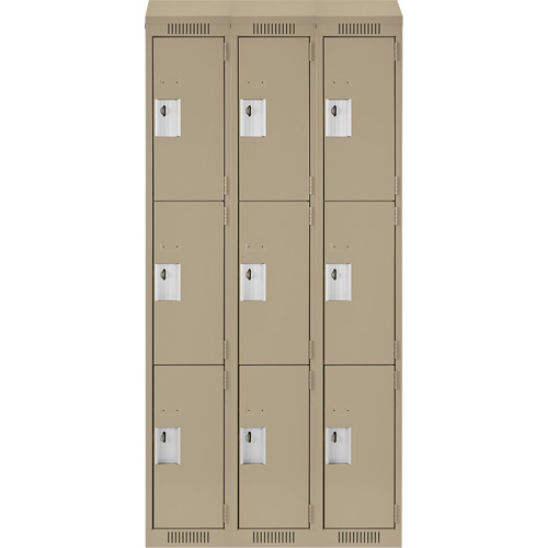 Clean Line Lockers, 3 -tier, Bank of 3, 36" x 18" x 78", Steel, Beige, Rivet (Assembled) PB Rental Co. Ltd.