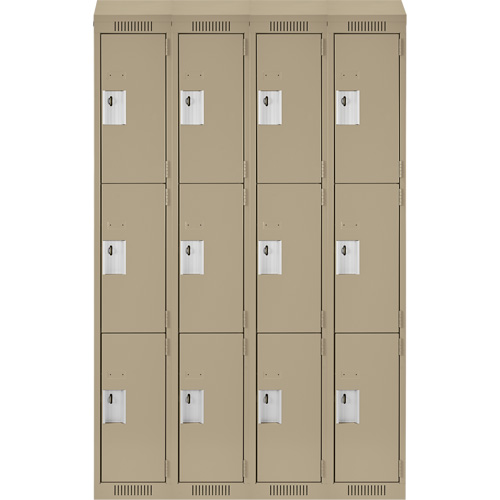 Clean Line Lockers, 3 -tier, Bank of 4, 48" x 18" x 78", Steel, Beige, Rivet (Assembled) PB Rental Co. Ltd.