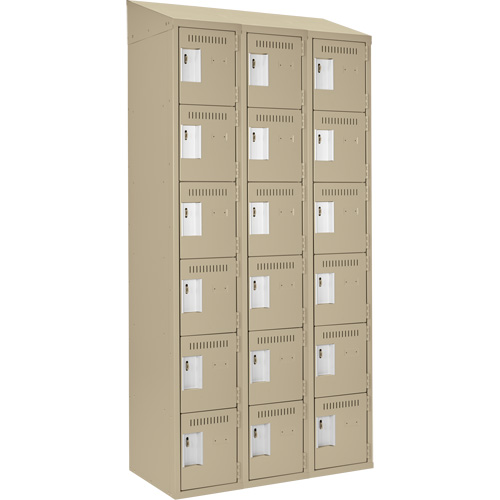 Clean Line Lockerette, 6 -tier, Bank of 3, 36" x 18" x 78", Steel, Beige, Rivet (Assembled) PB Rental Co. Ltd.