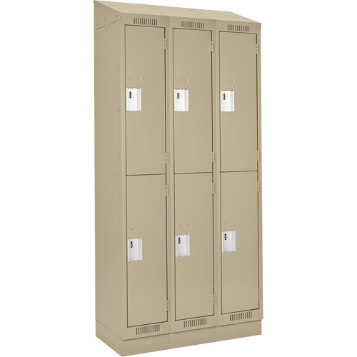 Clean Line Lockers, 2 -tier, Bank of 3, 36" x 18" x 82", Steel, Beige, Rivet (Assembled) PB Rental Co. Ltd.