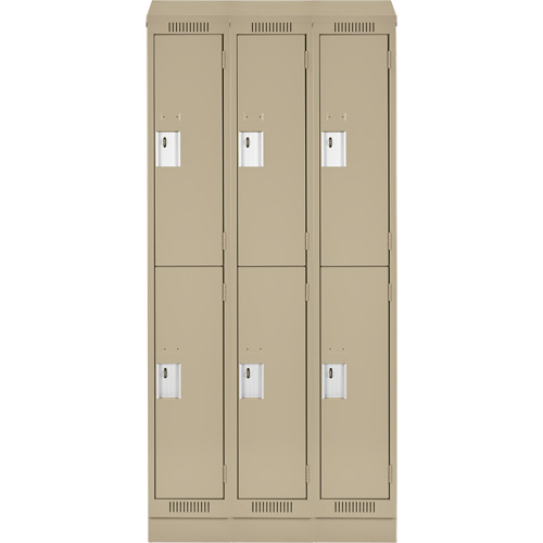 Clean Line Lockers, 2 -tier, Bank of 3, 36" x 18" x 82", Steel, Beige, Rivet (Assembled) PB Rental Co. Ltd.