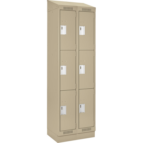 Clean Line Lockers, 3 -tier, Bank of 2, 24" x 18" x 82", Steel, Beige, Rivet (Assembled) PB Rental Co. Ltd.