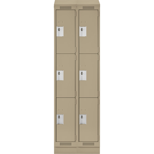 Clean Line Lockers, 3 -tier, Bank of 2, 24" x 18" x 82", Steel, Beige, Rivet (Assembled) PB Rental Co. Ltd.