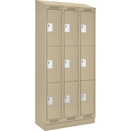 Clean Line Lockers, 3 -tier, Bank of 3, 36" x 18" x 82", Steel, Beige, Rivet (Assembled) PB Rental Co. Ltd.