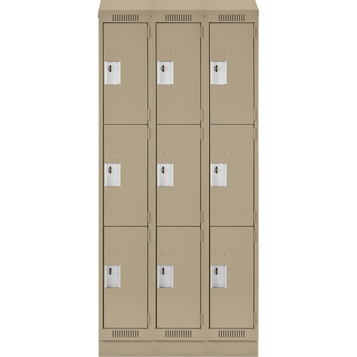 Clean Line Lockers, 3 -tier, Bank of 3, 36" x 18" x 82", Steel, Beige, Rivet (Assembled) PB Rental Co. Ltd.