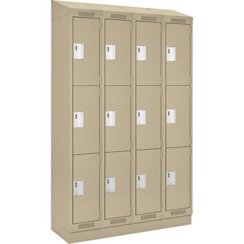 Clean Line Lockers, 3 -tier, Bank of 4, 48" x 18" x 82", Steel, Beige, Rivet (Assembled) PB Rental Co. Ltd.