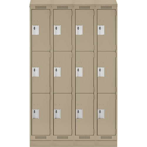 Clean Line Lockers, 3 -tier, Bank of 4, 48" x 18" x 82", Steel, Beige, Rivet (Assembled) PB Rental Co. Ltd.