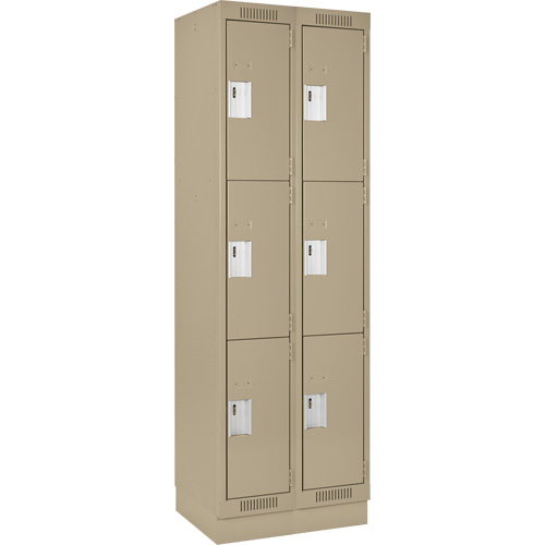 Clean Line Lockers, 3 -tier, Bank of 2, 24" x 18" x 76", Steel, Beige, Rivet (Assembled) PB Rental Co. Ltd.