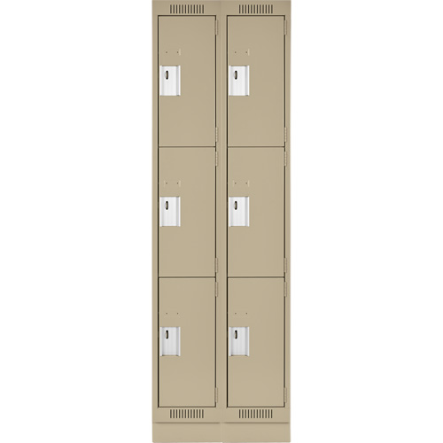 Clean Line Lockers, 3 -tier, Bank of 2, 24" x 18" x 76", Steel, Beige, Rivet (Assembled) PB Rental Co. Ltd.