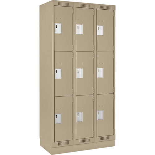 Clean Line Lockers, 3 -tier, Bank of 3, 36" x 18" x 76", Steel, Beige, Rivet (Assembled) PB Rental Co. Ltd.