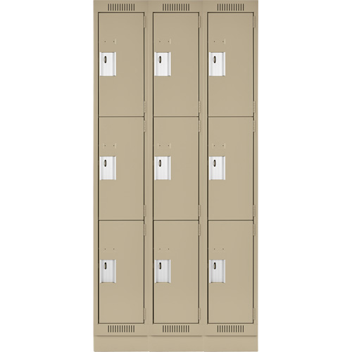 Clean Line Lockers, 3 -tier, Bank of 3, 36" x 18" x 76", Steel, Beige, Rivet (Assembled) PB Rental Co. Ltd.