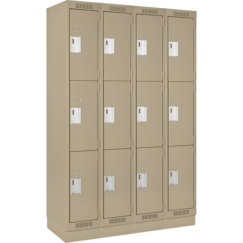 Clean Line Lockers, 3 -tier, Bank of 4, 48" x 18" x 76", Steel, Beige, Rivet (Assembled) PB Rental Co. Ltd.