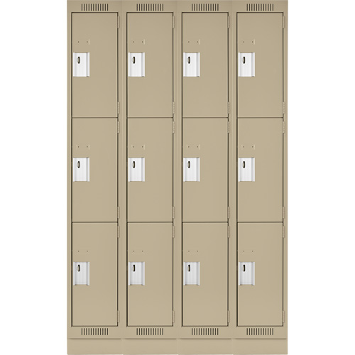 Clean Line Lockers, 3 -tier, Bank of 4, 48" x 18" x 76", Steel, Beige, Rivet (Assembled) PB Rental Co. Ltd.