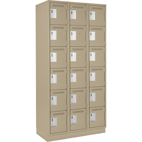 Clean Line Lockerette, 6 -tier, Bank of 3, 36" x 18" x 76", Steel, Beige, Rivet (Assembled) PB Rental Co. Ltd.