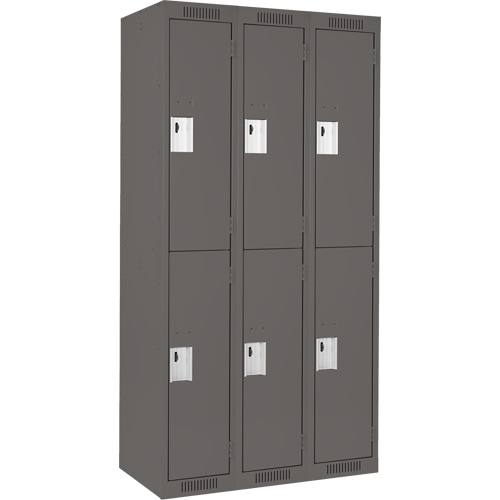 Clean Line Lockers, 2 -tier, Bank of 3, 36" x 18" x 72", Steel, Charcoal, Rivet (Assembled) PB Rental Co. Ltd.