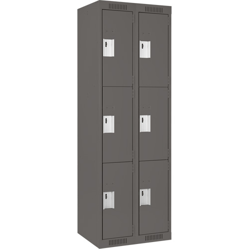 Clean Line Lockers, 3 -tier, Bank of 2, 24" x 18" x 72", Steel, Charcoal, Rivet (Assembled) PB Rental Co. Ltd.
