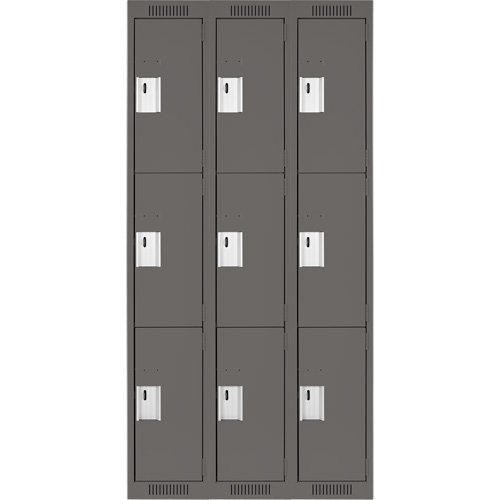 Clean Line Lockers, 3 -tier, Bank of 3, 36" x 18" x 72", Steel, Charcoal, Rivet (Assembled) PB Rental Co. Ltd.