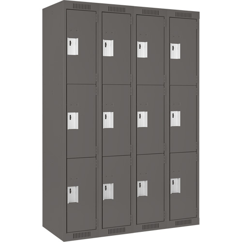 Clean Line Lockers, 3 -tier, Bank of 4, 48" x 18" x 72", Steel, Charcoal, Rivet (Assembled) PB Rental Co. Ltd.