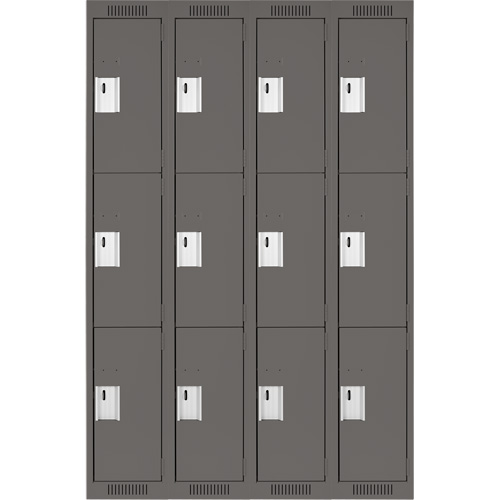 Clean Line Lockers, 3 -tier, Bank of 4, 48" x 18" x 72", Steel, Charcoal, Rivet (Assembled) PB Rental Co. Ltd.