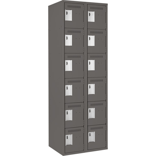 Clean Line Lockerette, 6 -tier, Bank of 2, 24" x 18" x 72", Steel, Charcoal, Rivet (Assembled) PB Rental Co. Ltd.