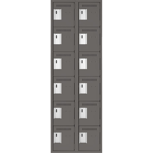 Clean Line Lockerette, 6 -tier, Bank of 2, 24" x 18" x 72", Steel, Charcoal, Rivet (Assembled) PB Rental Co. Ltd.
