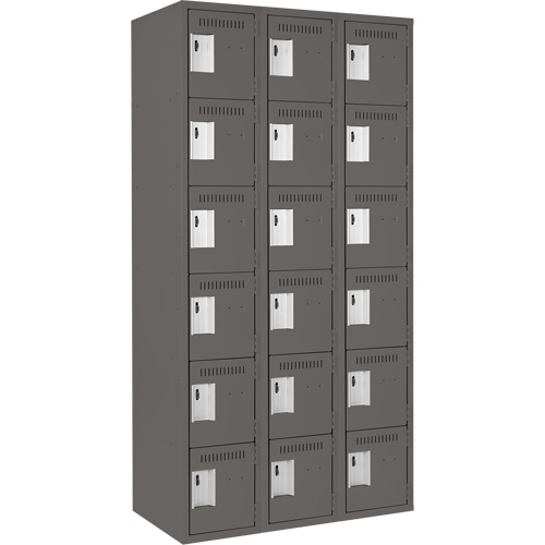 Clean Line Lockerette, 6 -tier, Bank of 3, 36" x 18" x 72", Steel, Charcoal, Rivet (Assembled) PB Rental Co. Ltd.
