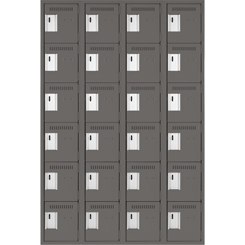 Clean Line Lockerette, 6 -tier, Bank of 4, 48" x 18" x 72", Steel, Charcoal, Rivet (Assembled) PB Rental Co. Ltd.