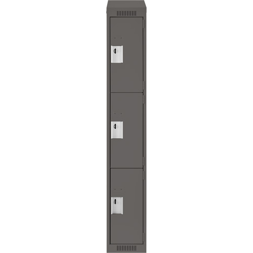 Clean Line Lockers, 3 -tier, 12" x 18" x 78", Steel, Charcoal, Rivet (Assembled) PB Rental Co. Ltd.