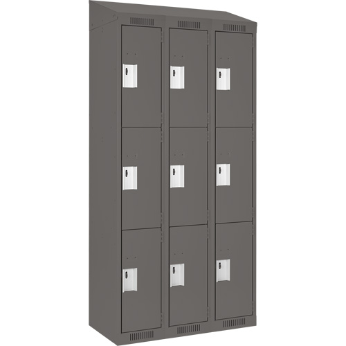 Clean Line Lockers, 3 -tier, Bank of 3, 36" x 18" x 78", Steel, Charcoal, Rivet (Assembled) PB Rental Co. Ltd.